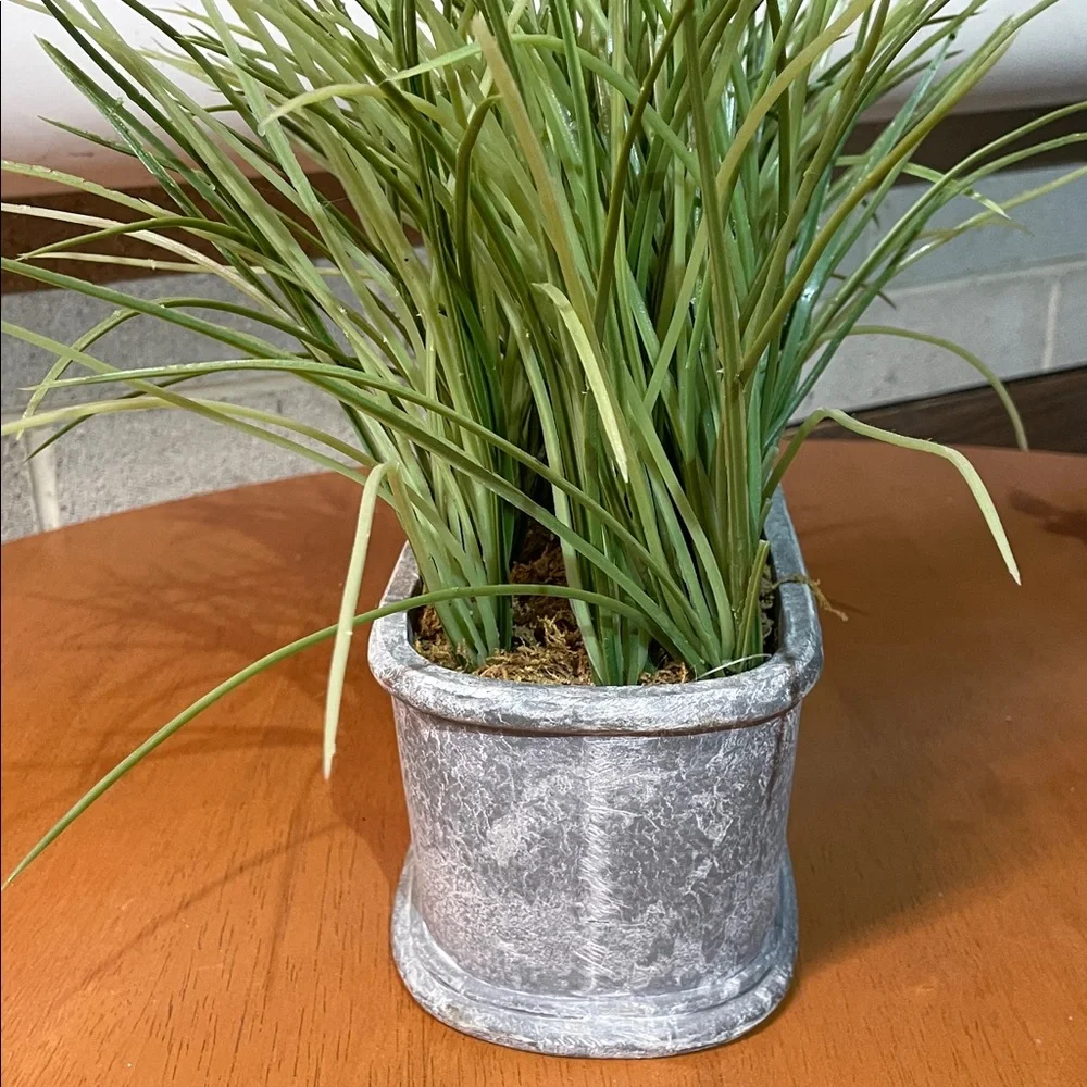 Gray Planter with Green Artificial Grass